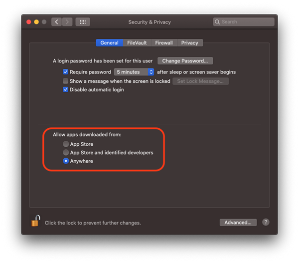 Allow apps downloaded - Anywhere